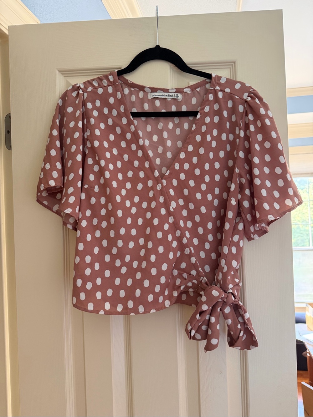 Abercrombie & Fitch Dusty Pink Polka Dot Wrap Blouse